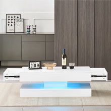 Load image into Gallery viewer, Ainpecca Coffee Table White High Gloss Rectangle With two drawers and Variable Color Light Strip CT138