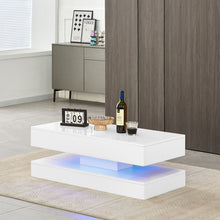 Load image into Gallery viewer, Ainpecca Coffee Table White High Gloss Rectangle With two drawers and Variable Color Light Strip CT138