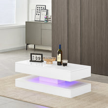Load image into Gallery viewer, Ainpecca Coffee Table White High Gloss Rectangle With two drawers and Variable Color Light Strip CT138