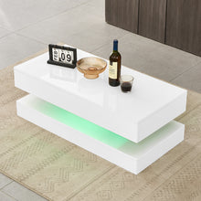 Load image into Gallery viewer, Ainpecca Coffee Table White High Gloss Rectangle With two drawers and Variable Color Light Strip CT138
