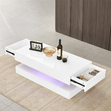 Load image into Gallery viewer, Ainpecca Coffee Table White High Gloss Rectangle With two drawers and Variable Color Light Strip CT138