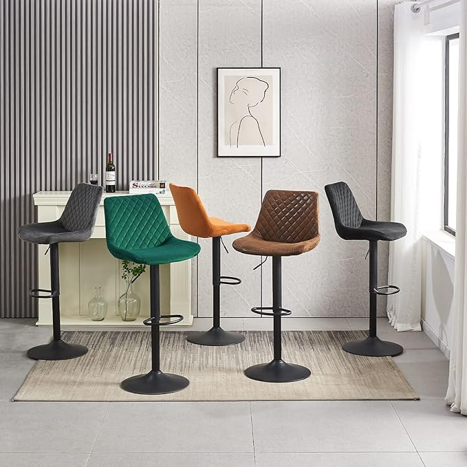 Ainpecca Bar Stools Set of 2 Velvet Swivel Gas Lift Chairs Kitchen 130