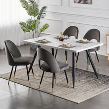 Load image into Gallery viewer, Ainpecca Dining Set Wooden Dining Table MDF Marble Sticker+4 Velvet Chairs 103/023MC