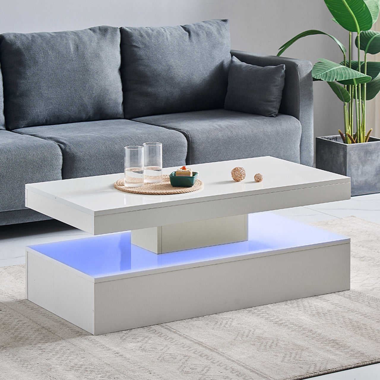 Ainpecca High Gloss White Wood Coffee Table for Living Room RGB