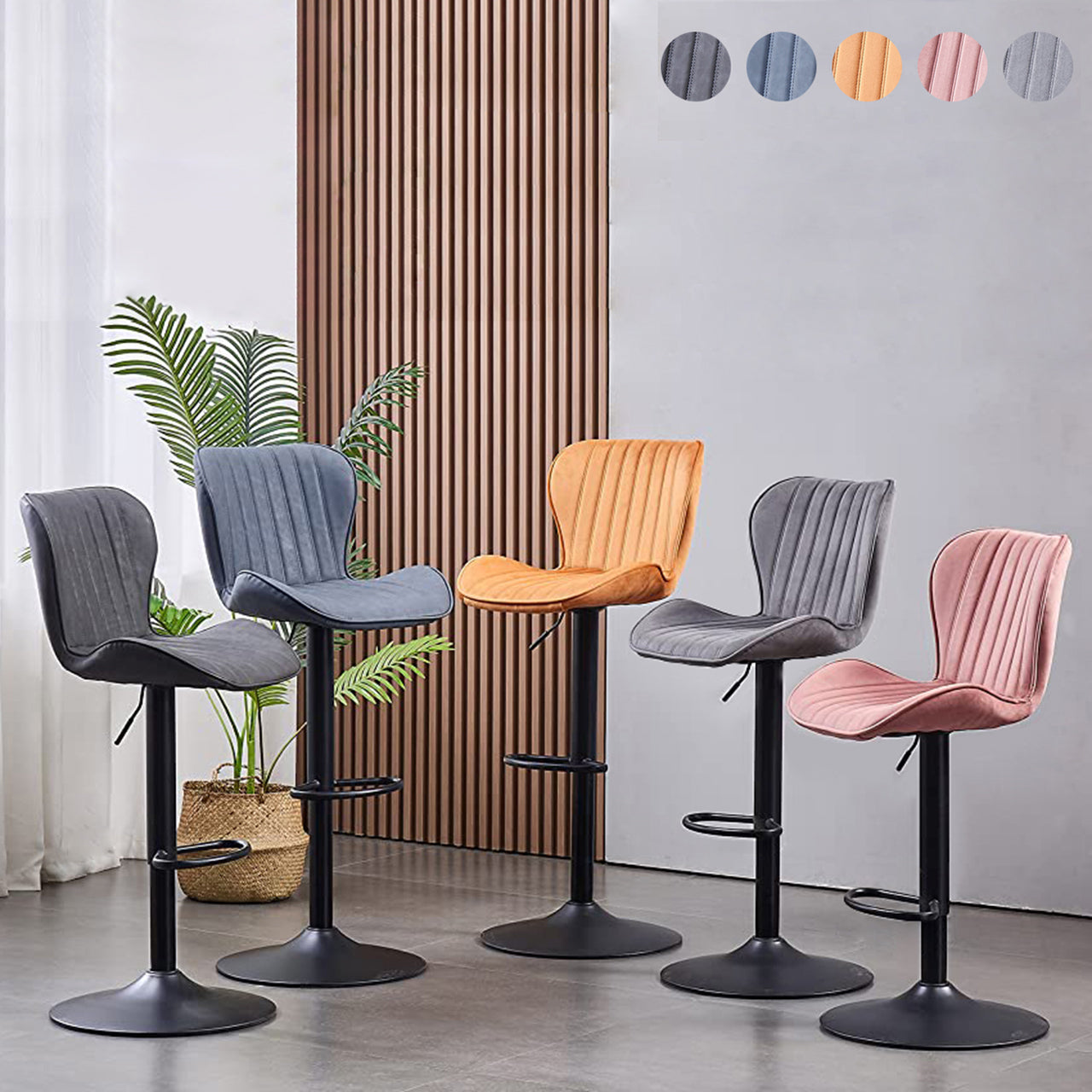 Ainpecca Bar Stools Set of 2 Faux Leather or Velvet Chair BC001MC AinpeccaOfficial Store