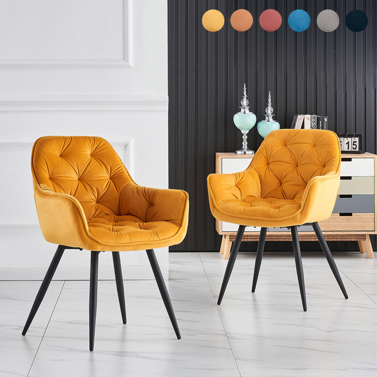 Ainpecca 2pcs Velvet Dining Chairs Soft Padded Dining Room Kitchen