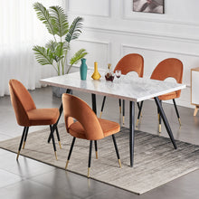 Load image into Gallery viewer, Ainpecca Dining Set Wooden Dining Table MDF Marble Sticker+4 Velvet Chairs 103/023MC