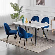 Load image into Gallery viewer, Ainpecca Dining Set Wooden Dining Table MDF Marble Sticker+4 Velvet Chairs 103/023MC