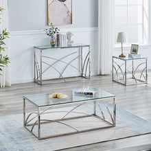 Load image into Gallery viewer, Ainpecca Silvery Coffee Table Stainless Steel Side Table Transparent Tempered Glass AS5