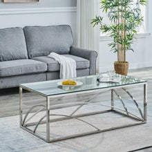 Load image into Gallery viewer, Ainpecca Silvery Coffee Table Stainless Steel Side Table Transparent Tempered Glass AS5