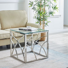 Load image into Gallery viewer, Ainpecca Silvery Coffee Table Stainless Steel Side Table Transparent Tempered Glass AS5