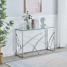 Load image into Gallery viewer, Ainpecca Silvery Coffee Table Stainless Steel Side Table Transparent Tempered Glass AS5