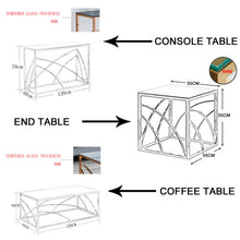 Load image into Gallery viewer, Ainpecca Silvery Coffee Table Stainless Steel Side Table Transparent Tempered Glass AS5