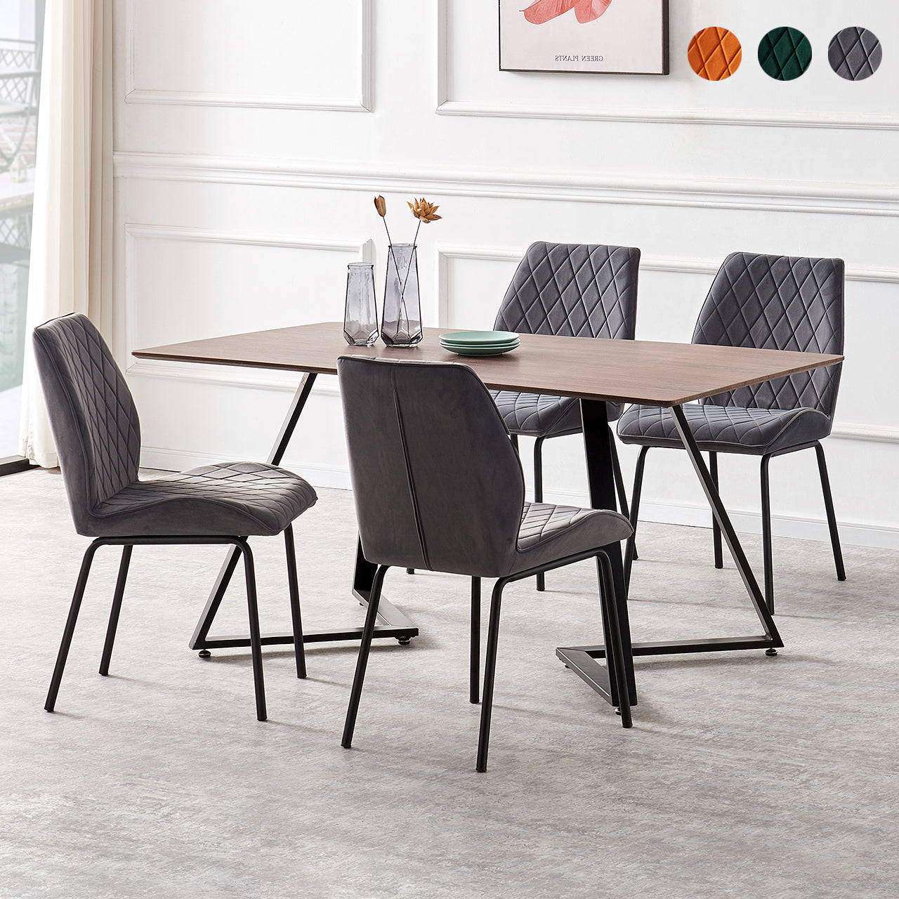 Ainpecca Dining Table Industrial Table Vintage Wood Suit 4-6 Velvet Ch ...