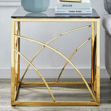 Load image into Gallery viewer, Ainpecca Silvery Coffee Table Stainless Steel Side Table Transparent Tempered Glass AS5

