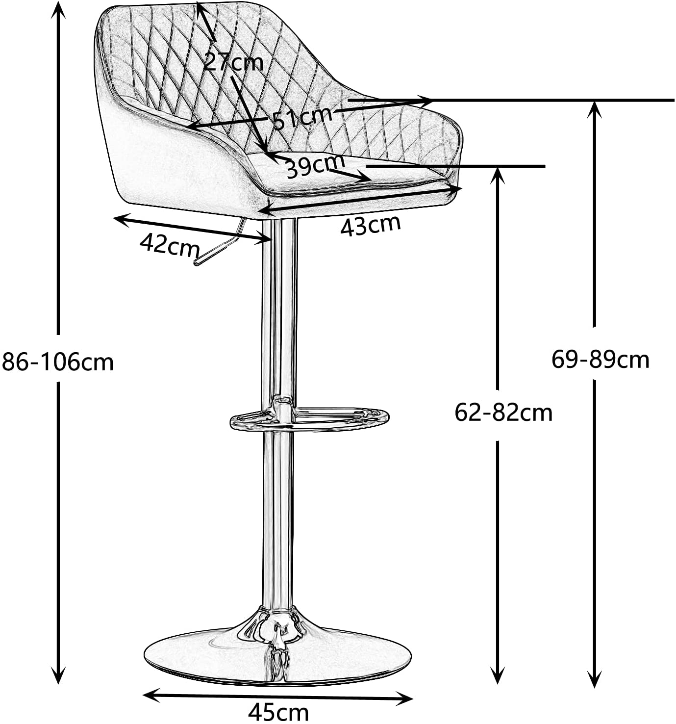 Cbmond Bar Stools Adjustable Height Swivel Black Footrest