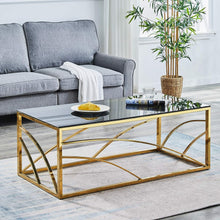 Load image into Gallery viewer, Ainpecca Silvery Coffee Table Stainless Steel Side Table Transparent Tempered Glass AS5
